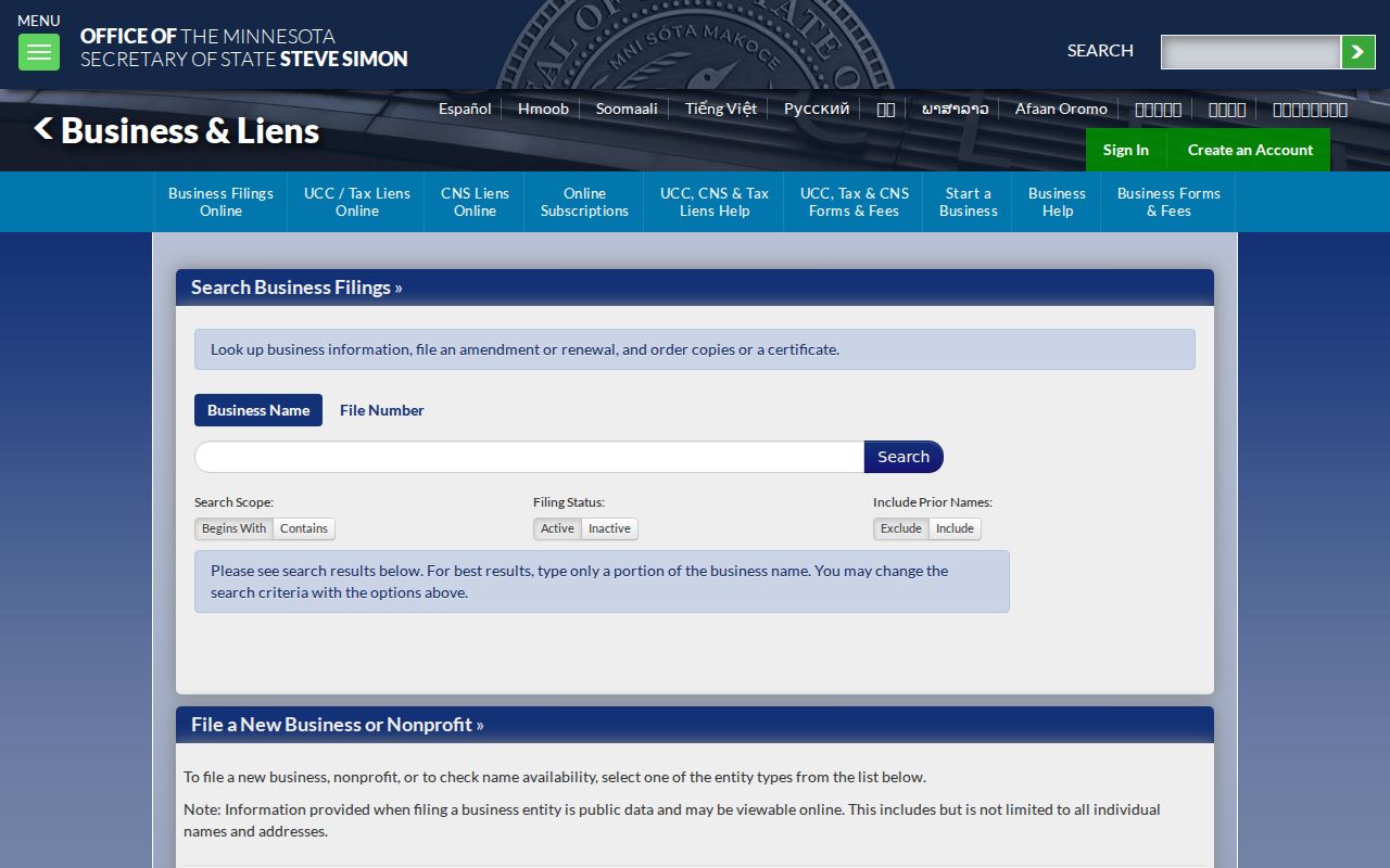 Winona residents directory business filing search controls