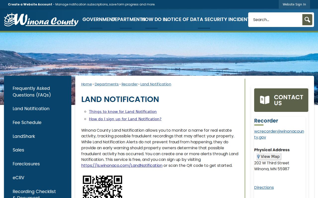 Winona neighbors parcel research with the Winona County Land Notification service