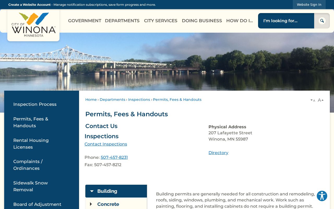 Winona neighbors address research through the city permits and fees page