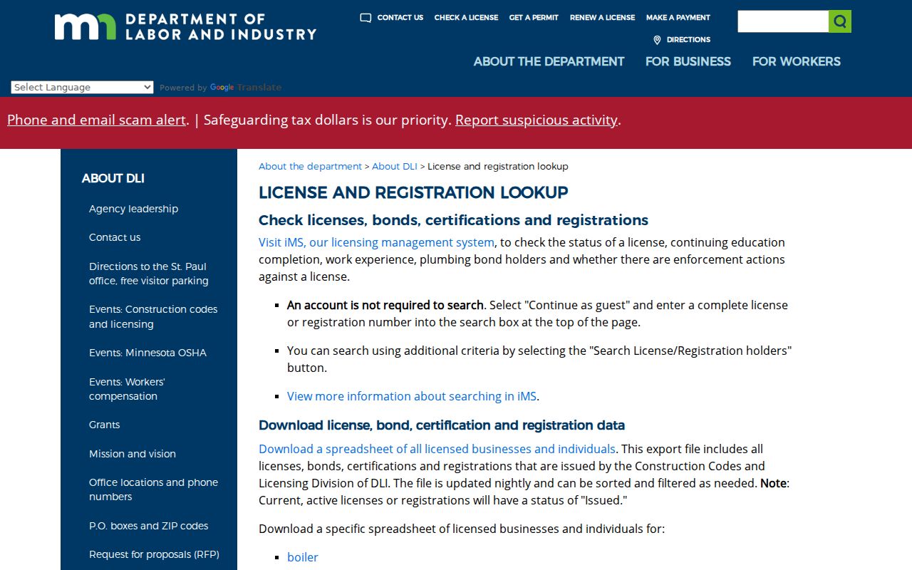Winona resident lookup with the Minnesota DLI license and registration search