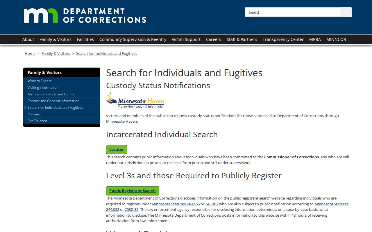 Winona resident lookup through the Minnesota Department of Corrections locator entry point