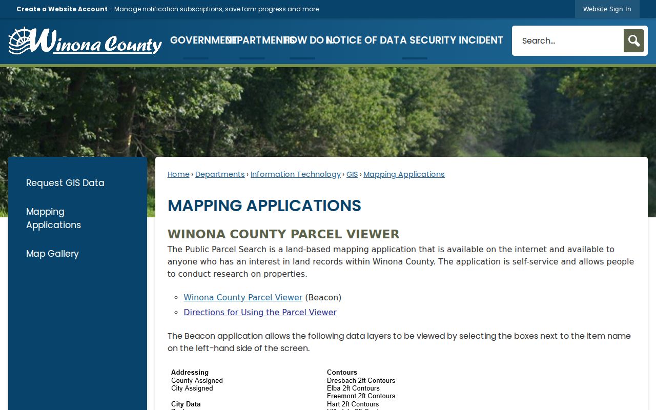 Winona street directory mapping applications and parcel map links