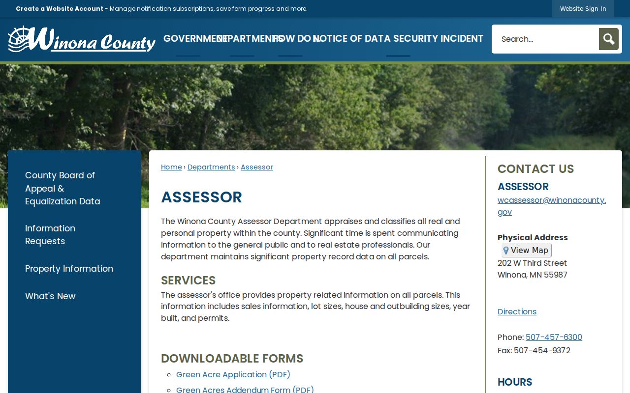 Winona street directory Assessor property valuation tools