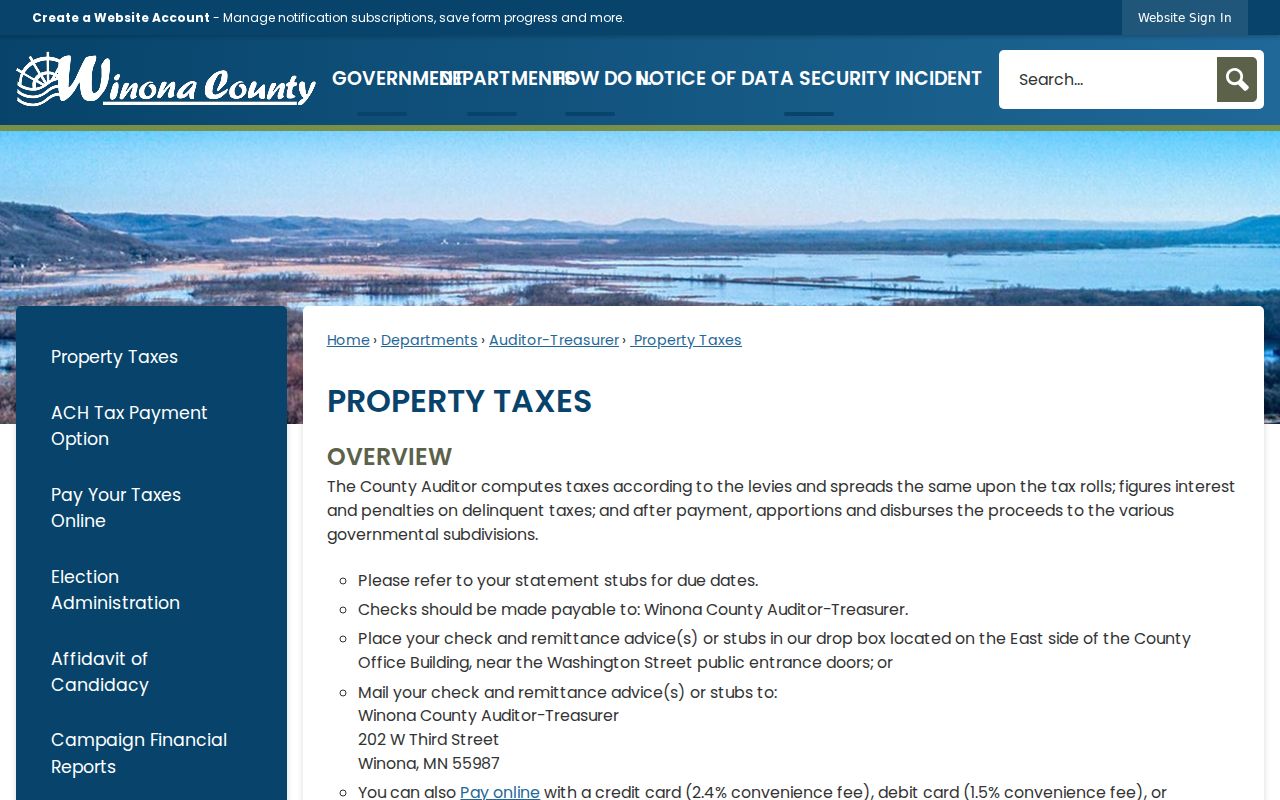 Winona street directory property-tax search instructions